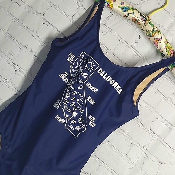 Old Navy California State Outline One Piece Navy Blue Bathing Suit Swim Womens S - Picture 9 of 17